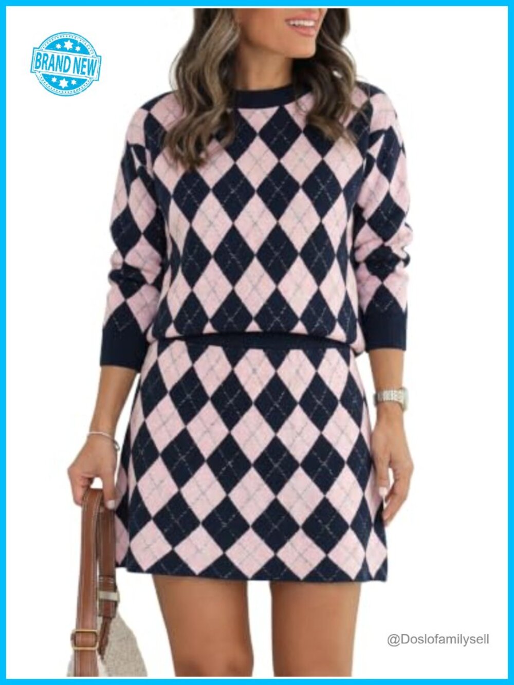 Women's 2 Piece Sweater Skirt Set Knit Pullover Pleated Mini Skirt Fall